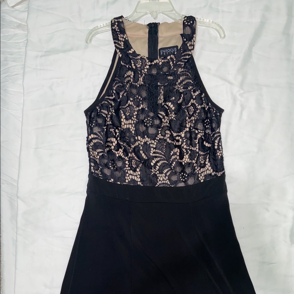 Enfocus Studio Black & Cream Long Maxi Dress Petite 4P Lace Top